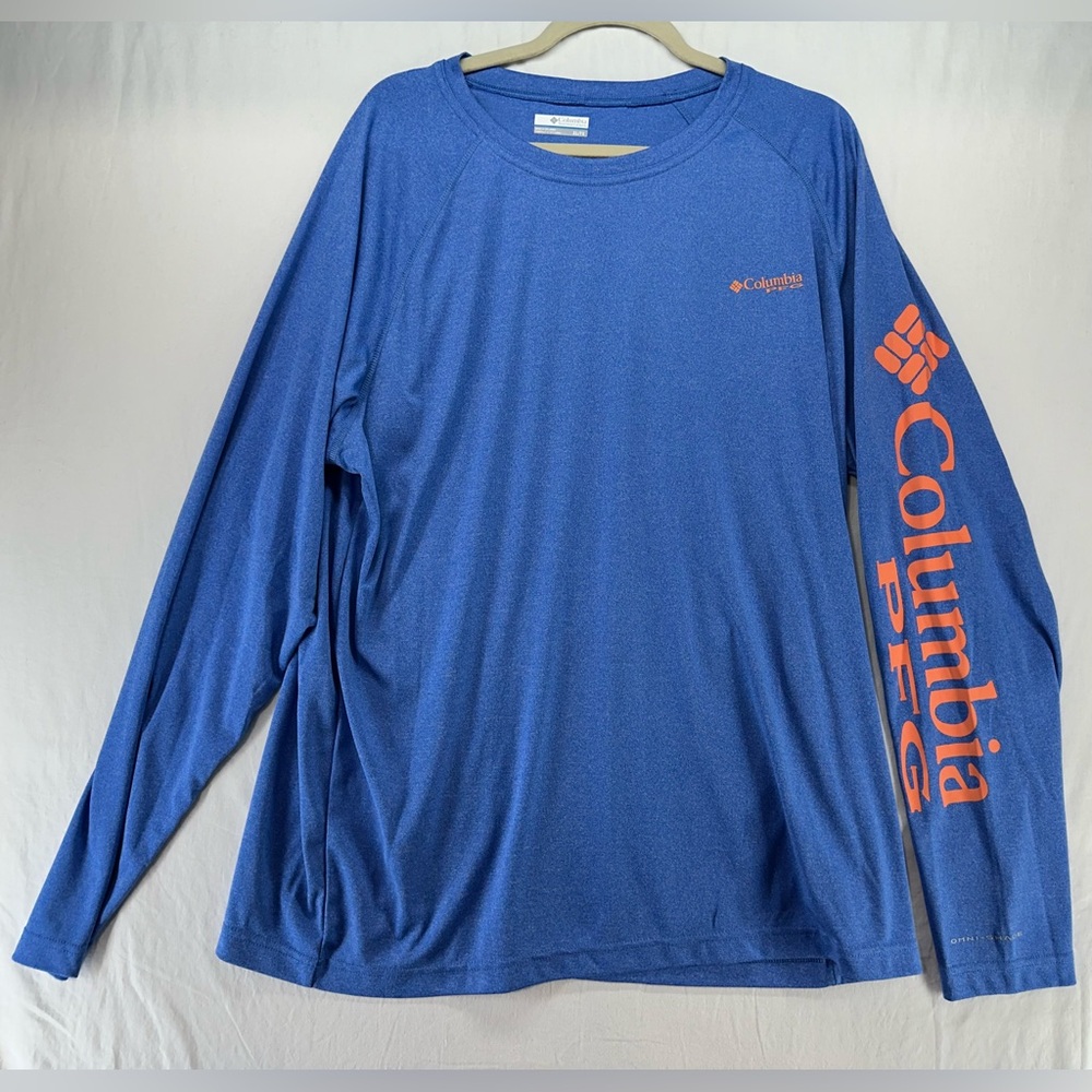 Columbia PFG Heather Blue and Orange Long Sleeve T Shirt Moisture‎ Wicking XL